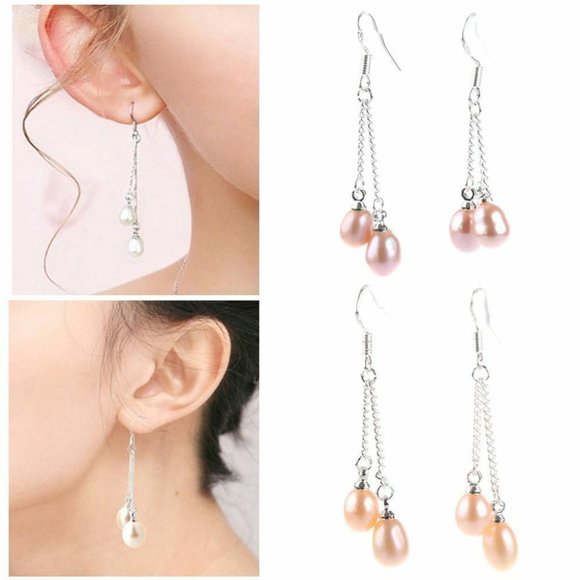 100% All Natural Freshwater Deep Pink Pearl Dangle Earrings *NWT* - Picture 5 of 10